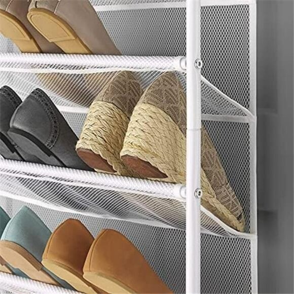 Over the Door Shoe Organizer Hanging Rack Holds 36 Pairs Metal Mesh White - Picture 5 of 7